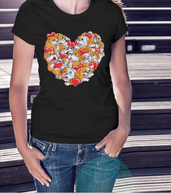 English Bulldog Heart Valentines Day T-Shirt