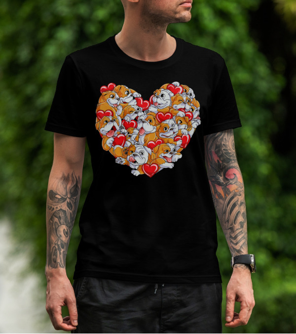 English Bulldog Heart Valentines Day T-Shirt