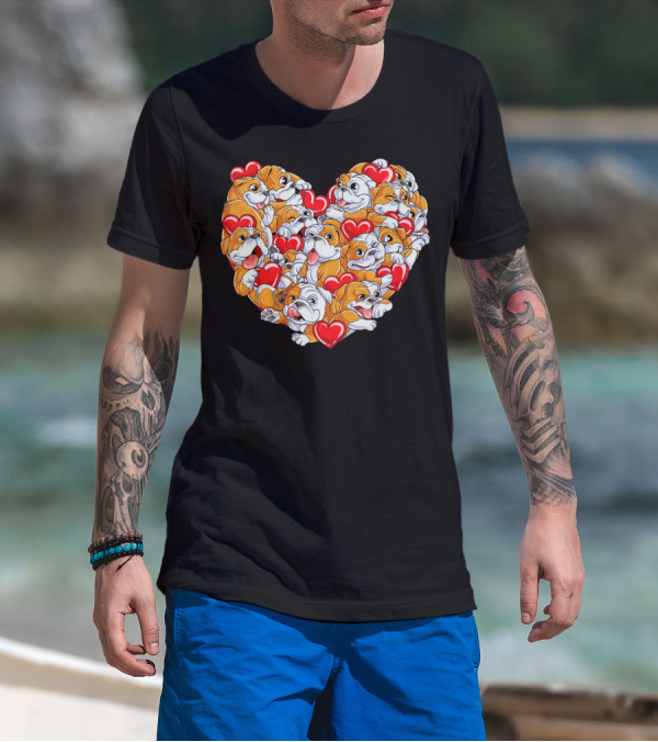 English Bulldog Heart Valentines Day T-Shirt