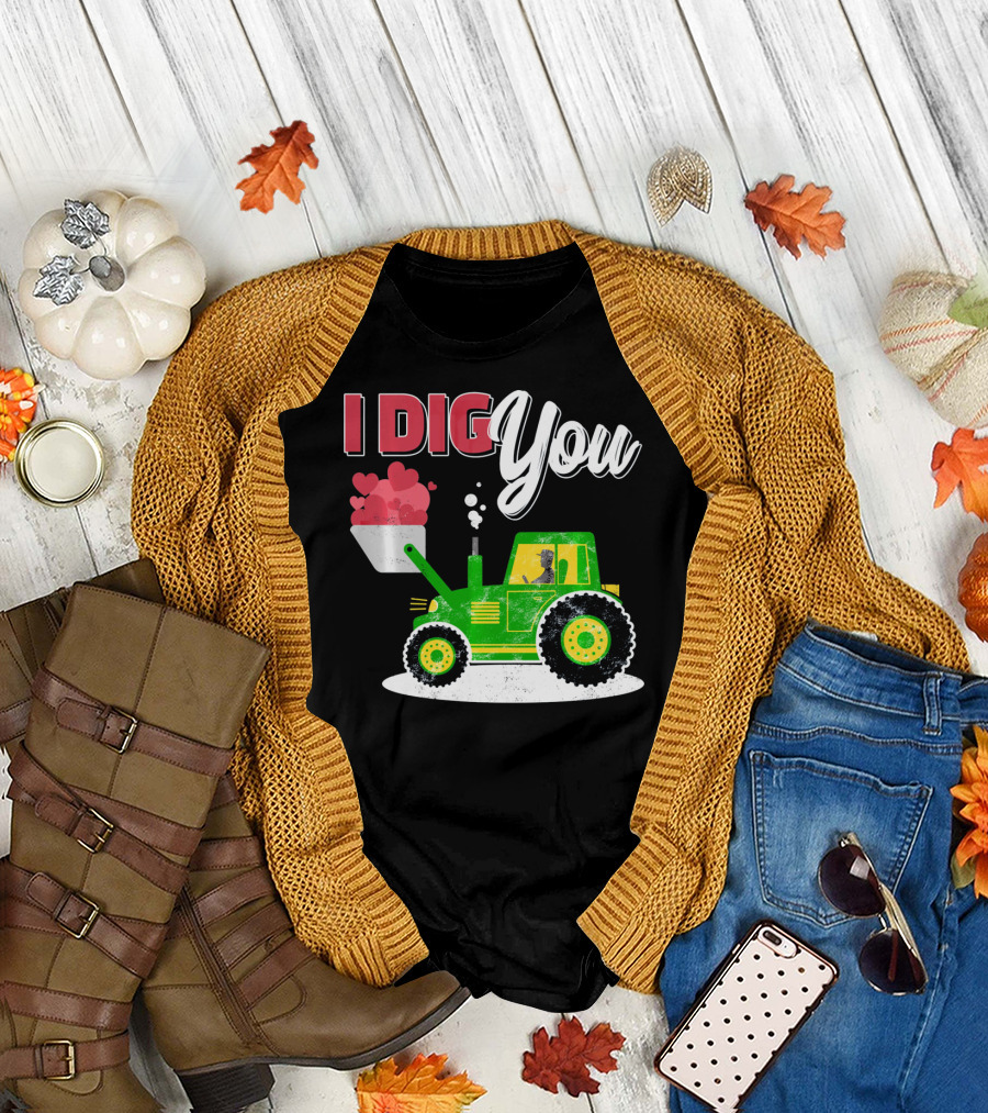 I Dig You Farmer Valentine's Day Tractor Hearts T-Shirt