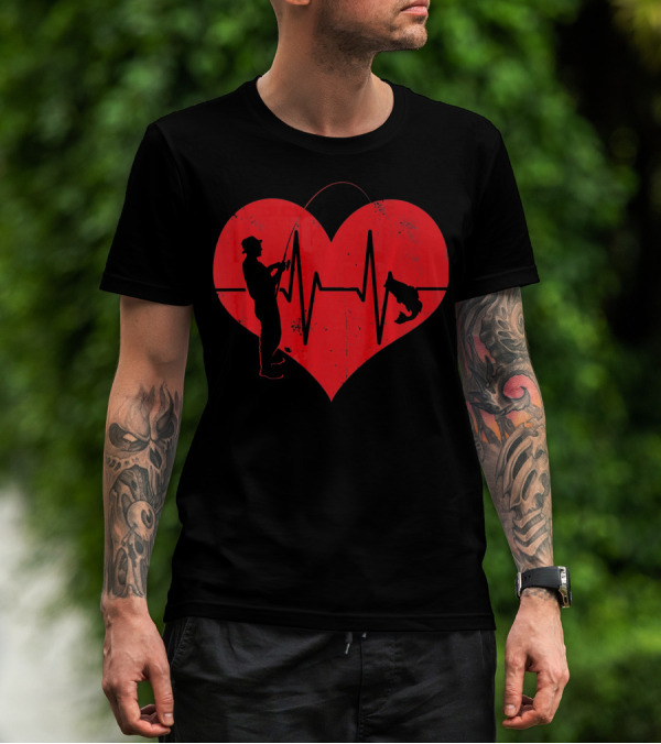 Fishing Heartbeat Valentines Day Heart Fisherman T-Shirt