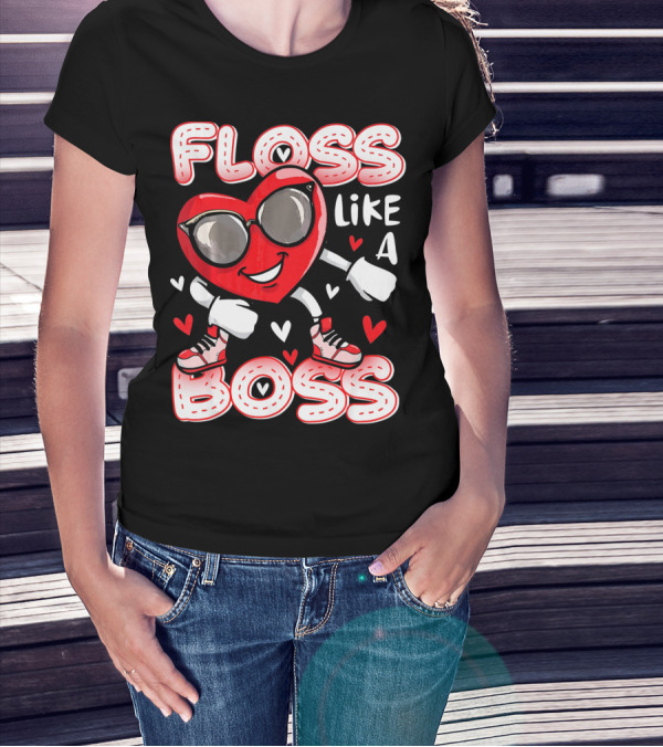 Floss Like A Boss Dancing Heart Sunglasses Valentines Fun T-Shirt