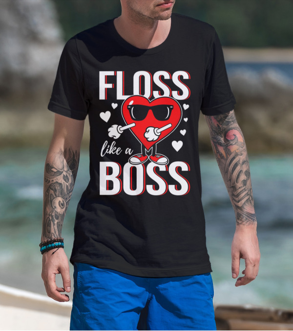 FLOSS LIKE A BOSS VALENTINES HEART WITH SUNGLASSES T-Shirt