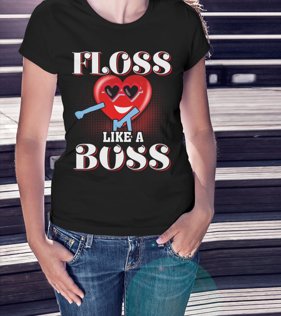 Floss Like A Boss Heart Valentines Day T-Shirt