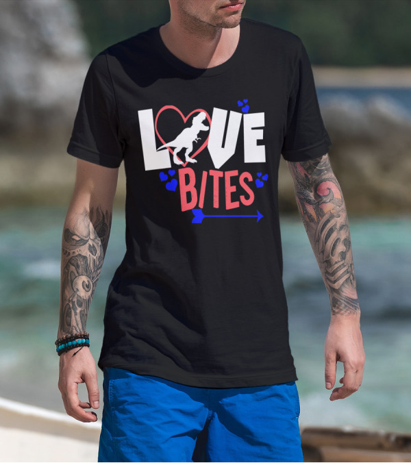 Love Bites Funny Anti Valentine Day Kids Dino T-Shirt