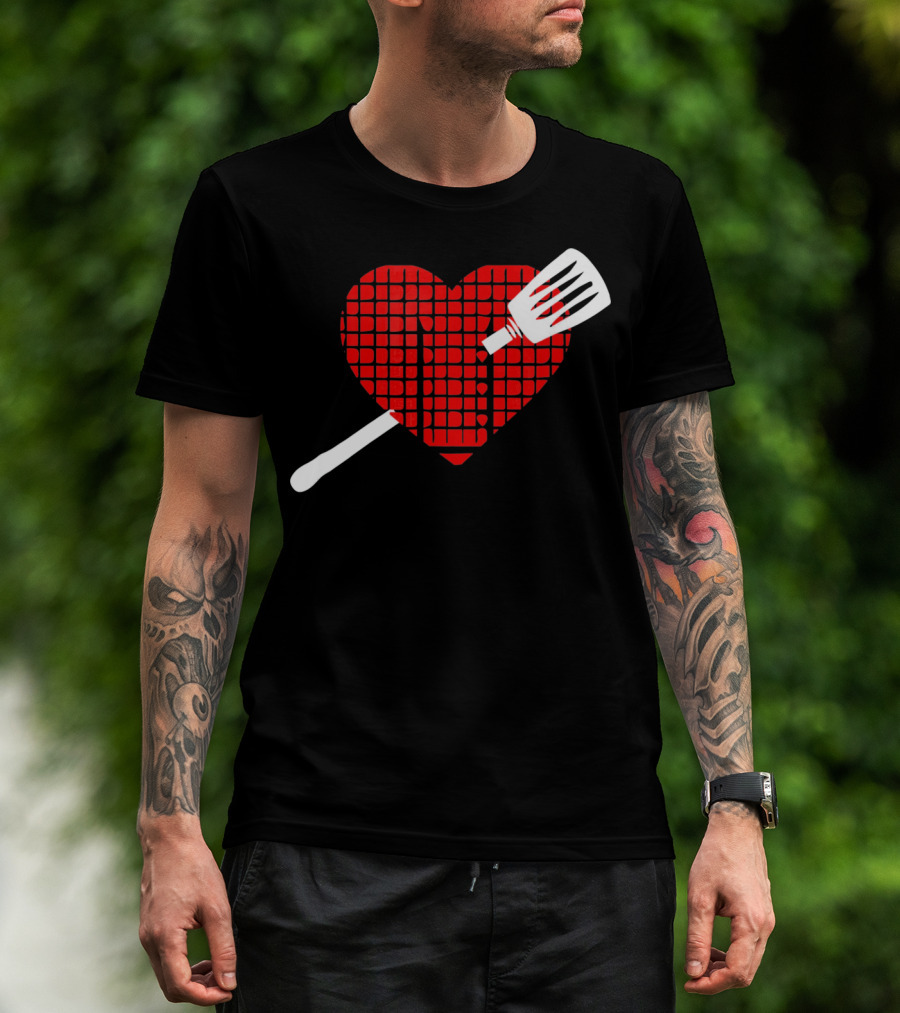 Funny BBQ Grilling Valentine's Day Heart With Spatula T-Shirt