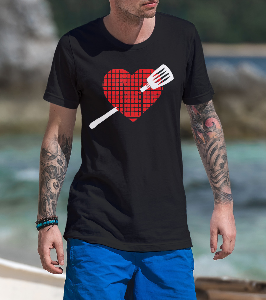 Funny BBQ Grilling Valentine's Day Heart With Spatula T-Shirt