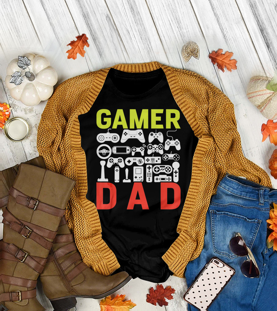 Gamer Dad Vintage Controller Collection Funny Birthday T-Shirt