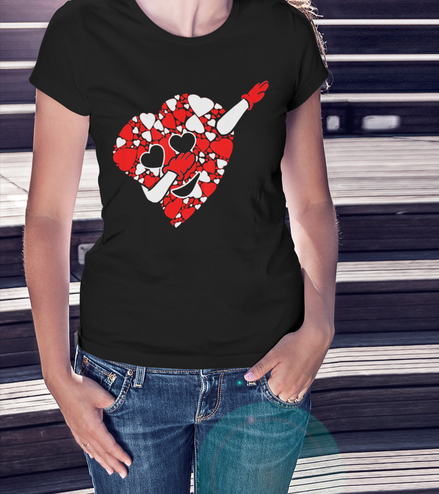 Funny Cute Dabbing Red White Hearts Vale T-Shirt