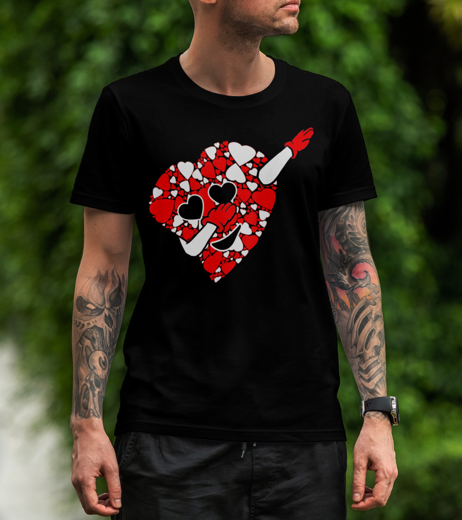 Funny Cute Dabbing Red White Hearts Vale T-Shirt