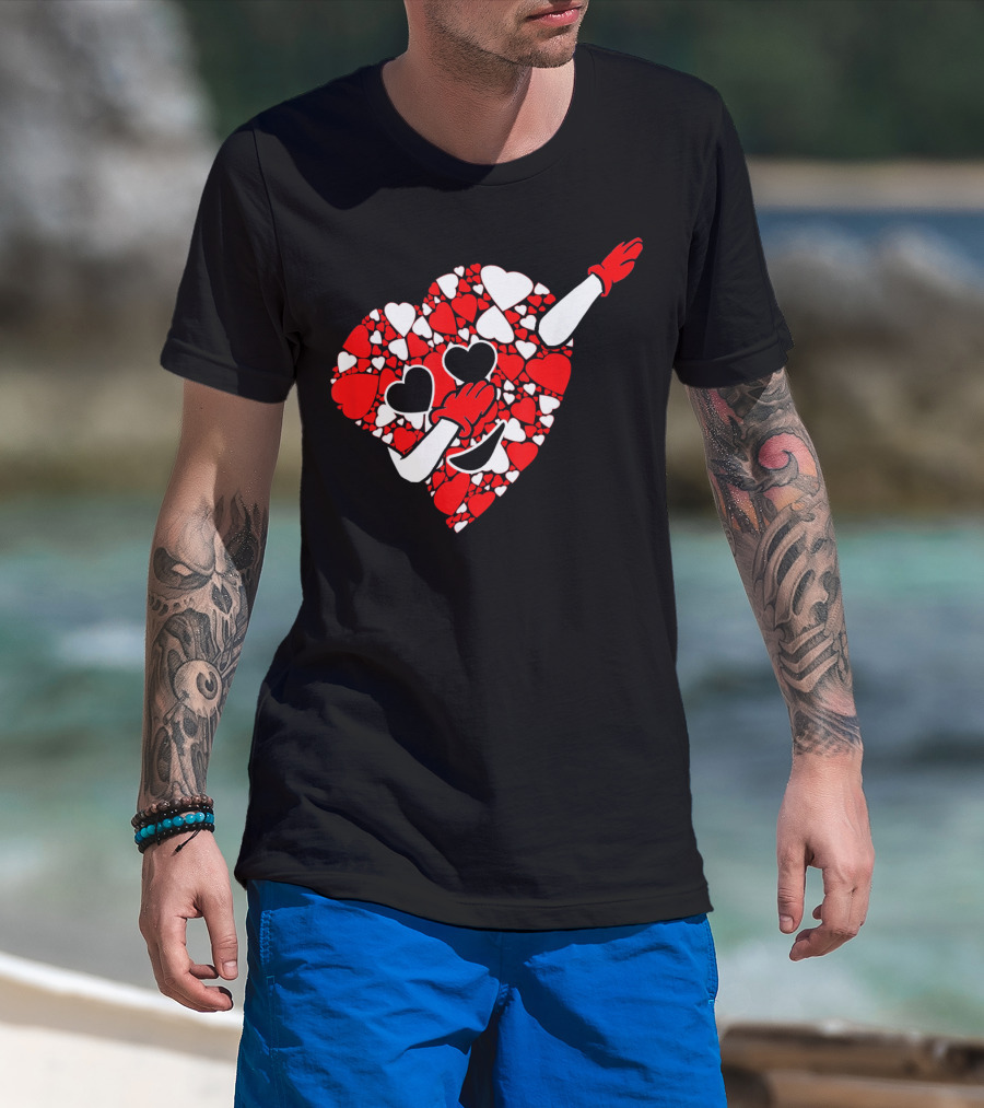 Funny Cute Dabbing Red White Hearts Vale T-Shirt