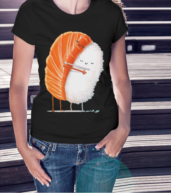 Cute Sushi Couple Embrace Valentine Hug T-Shirt