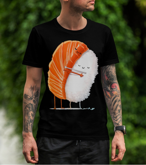 Cute Sushi Couple Embrace Valentine Hug T-Shirt