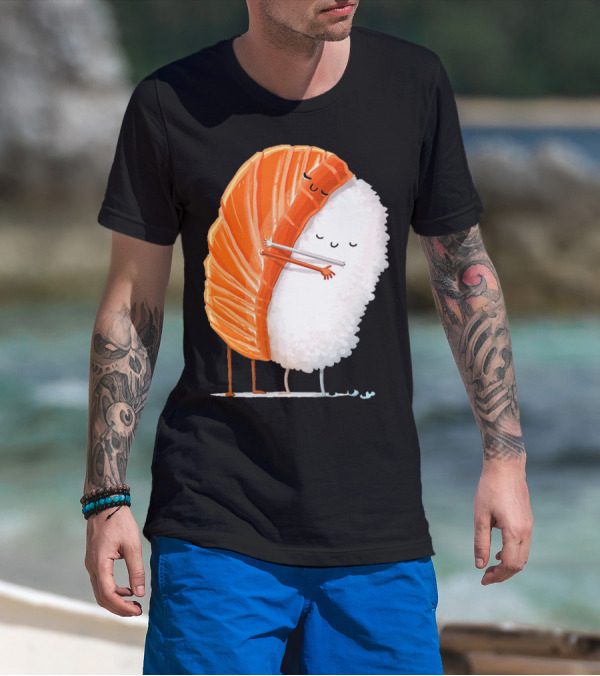 Cute Sushi Couple Embrace Valentine Hug T-Shirt