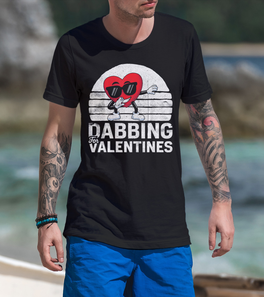 Dabbing For Valentines Funny Heart Valentine’s Day T-Shirt