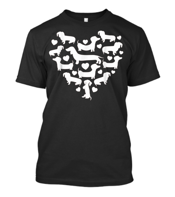Dachshund Heart Pattern Funny Valentines Day T-Shirt