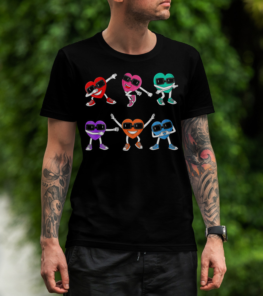 Funny Dancing Colorful Hearts Dance Challenge T-Shirt