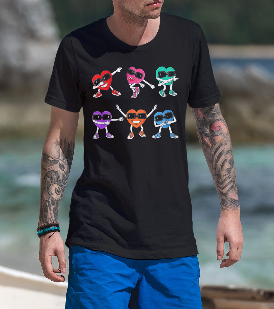 Funny Dancing Colorful Hearts Dance Challenge T-Shirt
