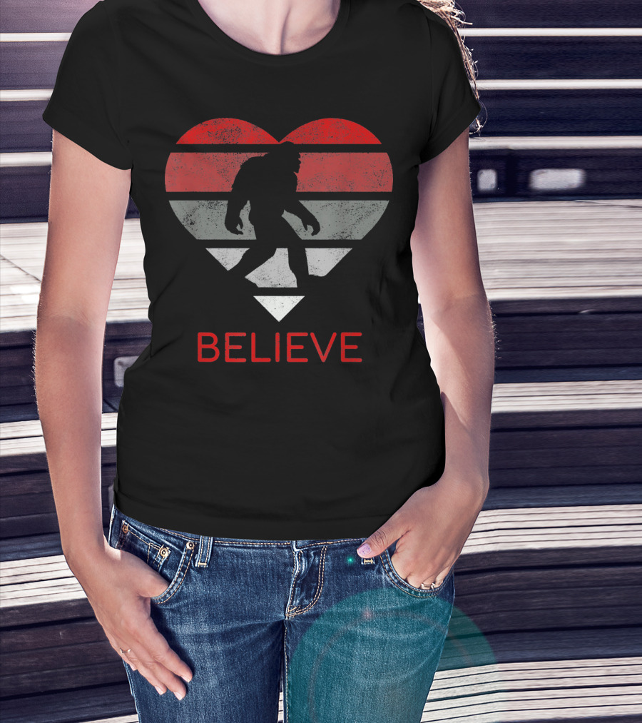 Believe Bigfoot Heart Valentines Day Love T-Shirt