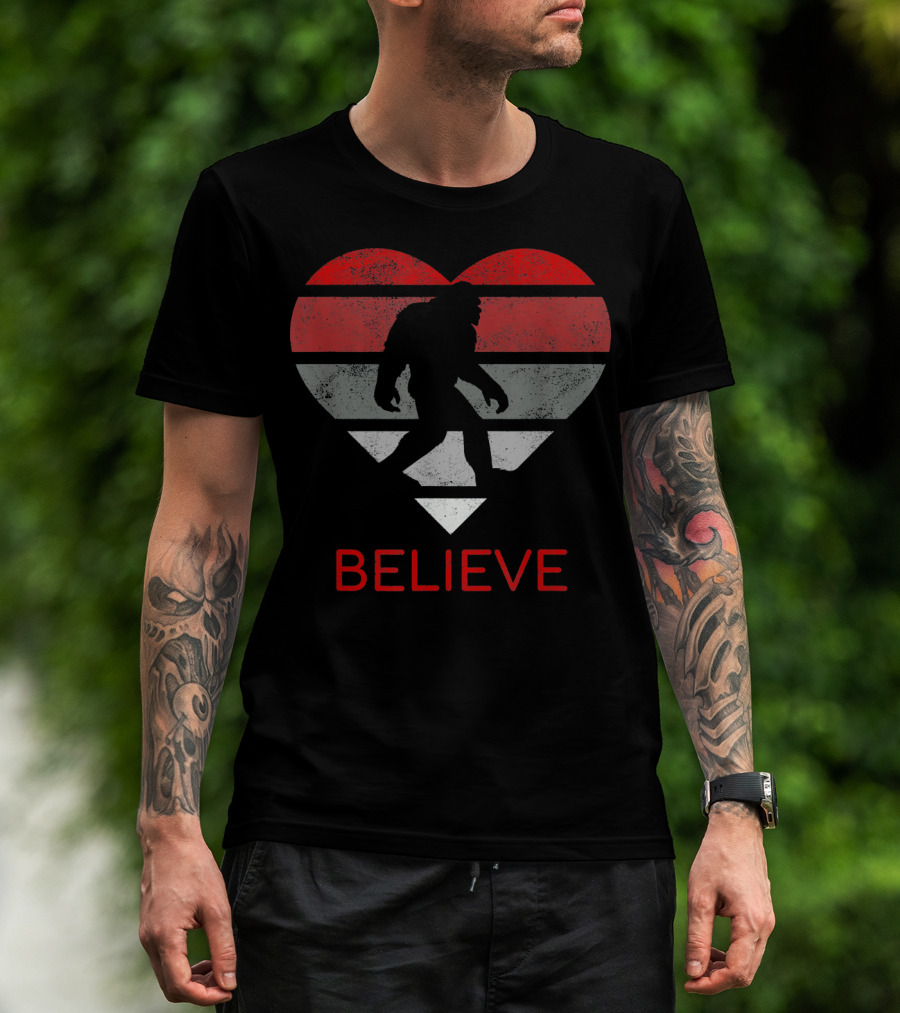 Believe Bigfoot Heart Valentines Day Love T-Shirt