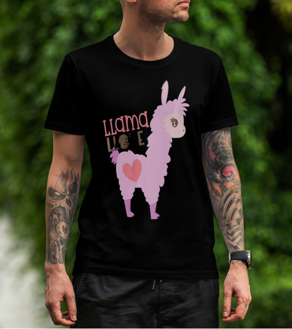 Llama Love Valentine Pink Heart T-Shirt