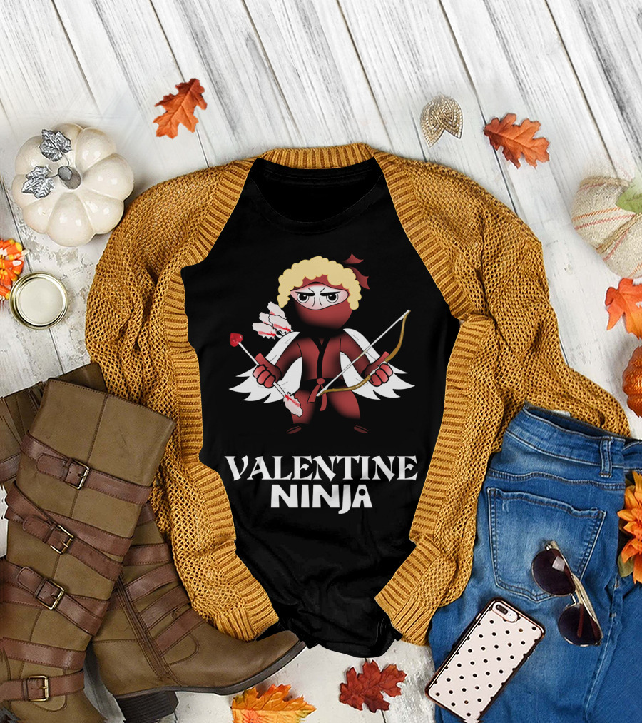Valentine Ninja Heart Arrow Bow Funny T-Shirt