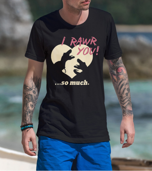 I RAWR YOU Dinosaur Valentine Heart Silhouette So Much T-Shirt
