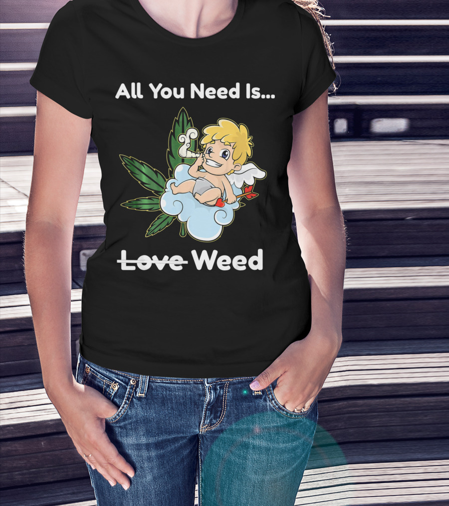 All You Need Is Weed Funny Valentines Day Cupid Smoki T-Shirt