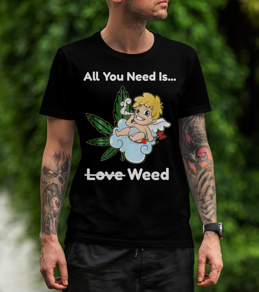 All You Need Is Weed Funny Valentines Day Cupid Smoki T-Shirt
