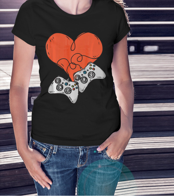 Funny Heart With Video Game Controllers T-Shirt