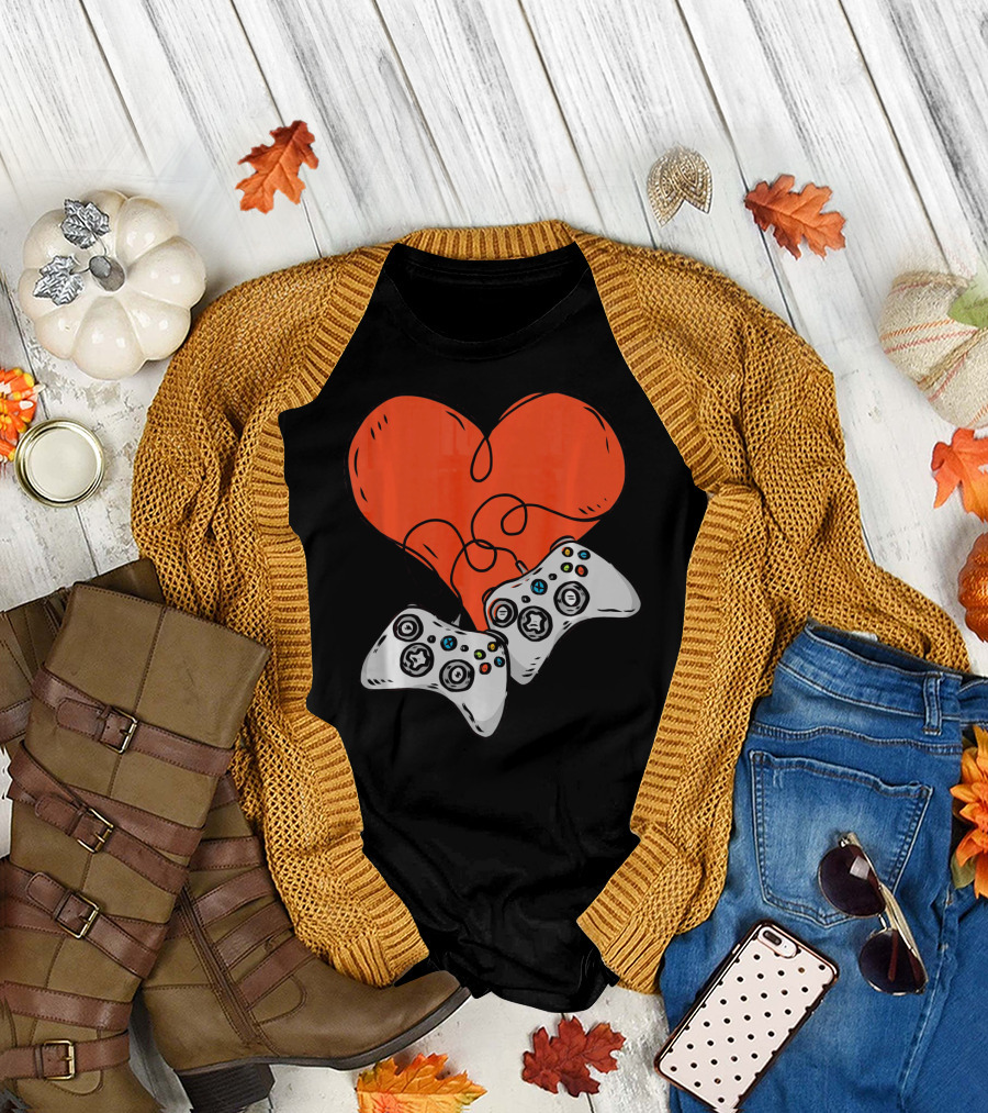 Funny Heart with Video Game Controllers T-Shirt