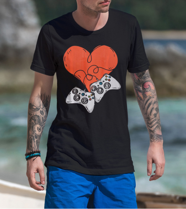 Funny Heart With Video Game Controllers T-Shirt