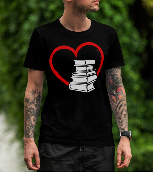 Heart And Book Stack For Book Lovers T-Shirt