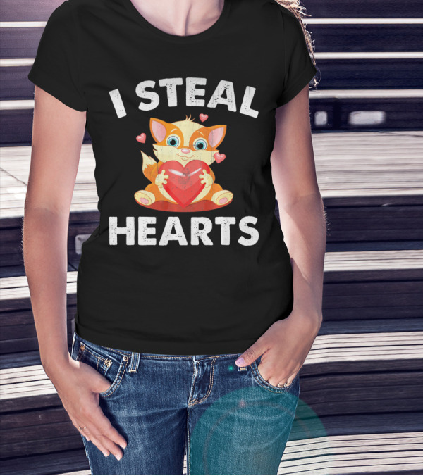 I Steal Hearts Kids Kitty Valentines Day T-Shirt