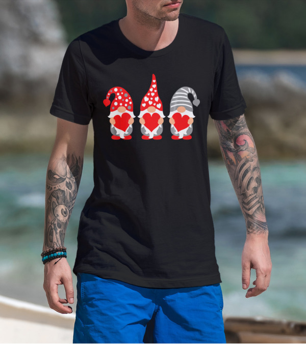 Gnomes Holding Hearts Valentine's Day Festive Hat Trio T-Shirt