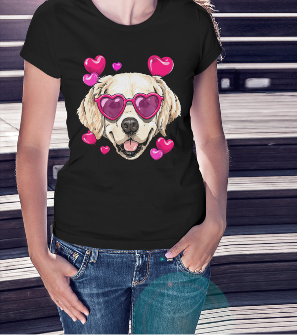 Golden Retriever Heart Sunglasses Valentine's Day Puppy Love T-Shirt