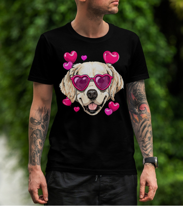 Golden Retriever Heart Sunglasses Valentine's Day Puppy Love T-Shirt