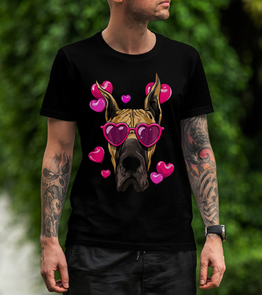 Great Dane Valentines Day Heart Sunglasses With Love Hearts T-Shirt
