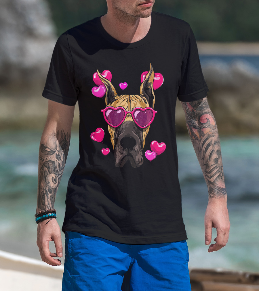 Great Dane Valentines Day Heart Sunglasses With Love Hearts T-Shirt