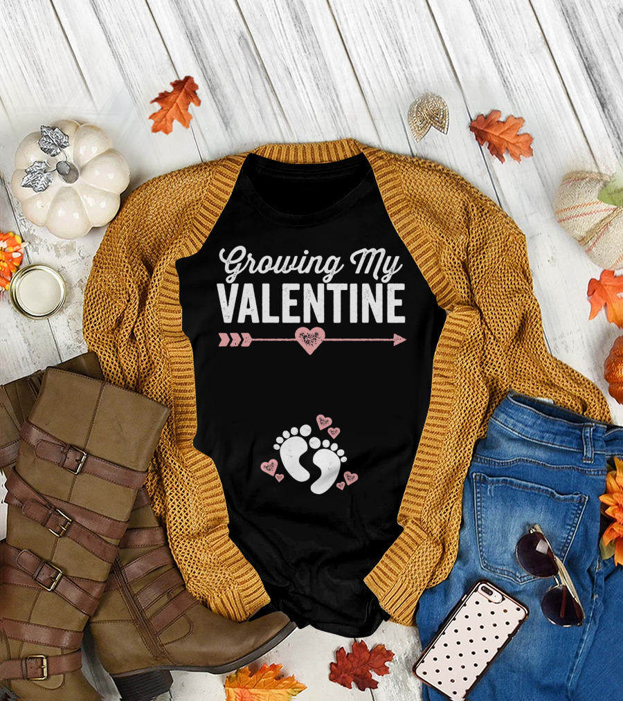 Growing My Valentine Footprints Hearts T-Shirt