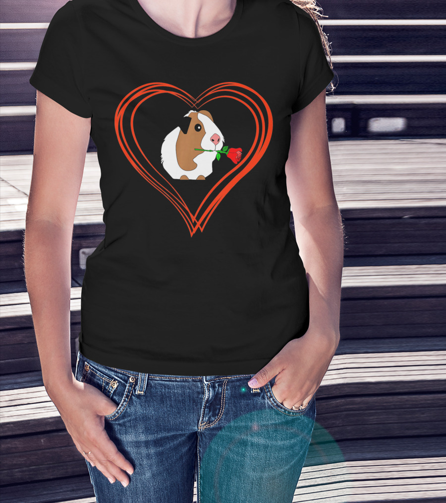 Guinea Pig With Rose In Heart Valentine Love T-Shirt