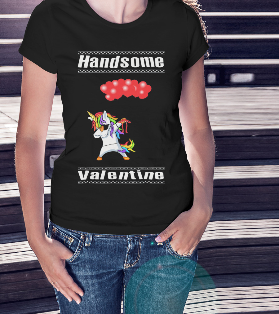 Handsome Valentine Unicorn Dab With Red Balloons T-Shirt