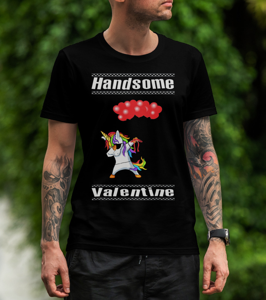 Handsome Valentine Unicorn Dab With Red Balloons T-Shirt