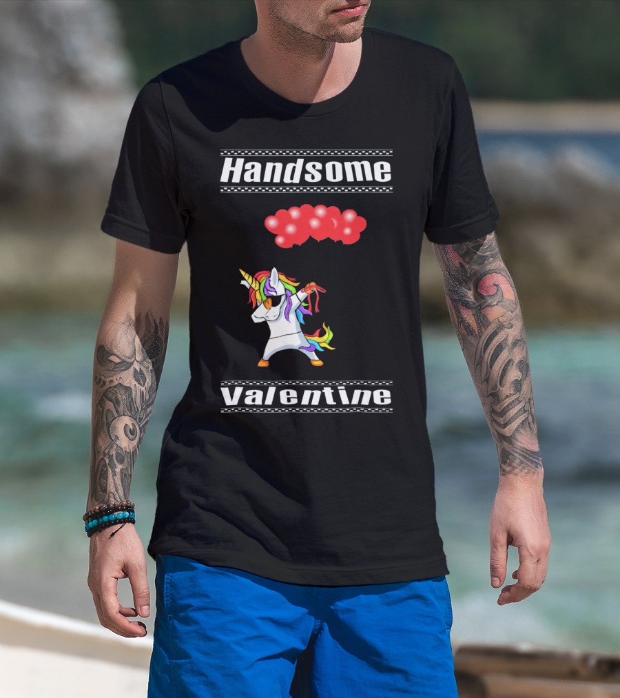 Handsome Valentine Unicorn Dab With Red Balloons T-Shirt
