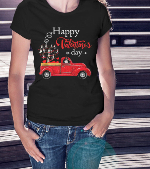 Happy Valentine's Day Truck With Heart And Love Balloons T-Shirt
