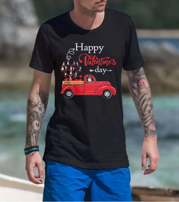Happy Valentine's Day Truck With Heart And Love Balloons T-Shirt