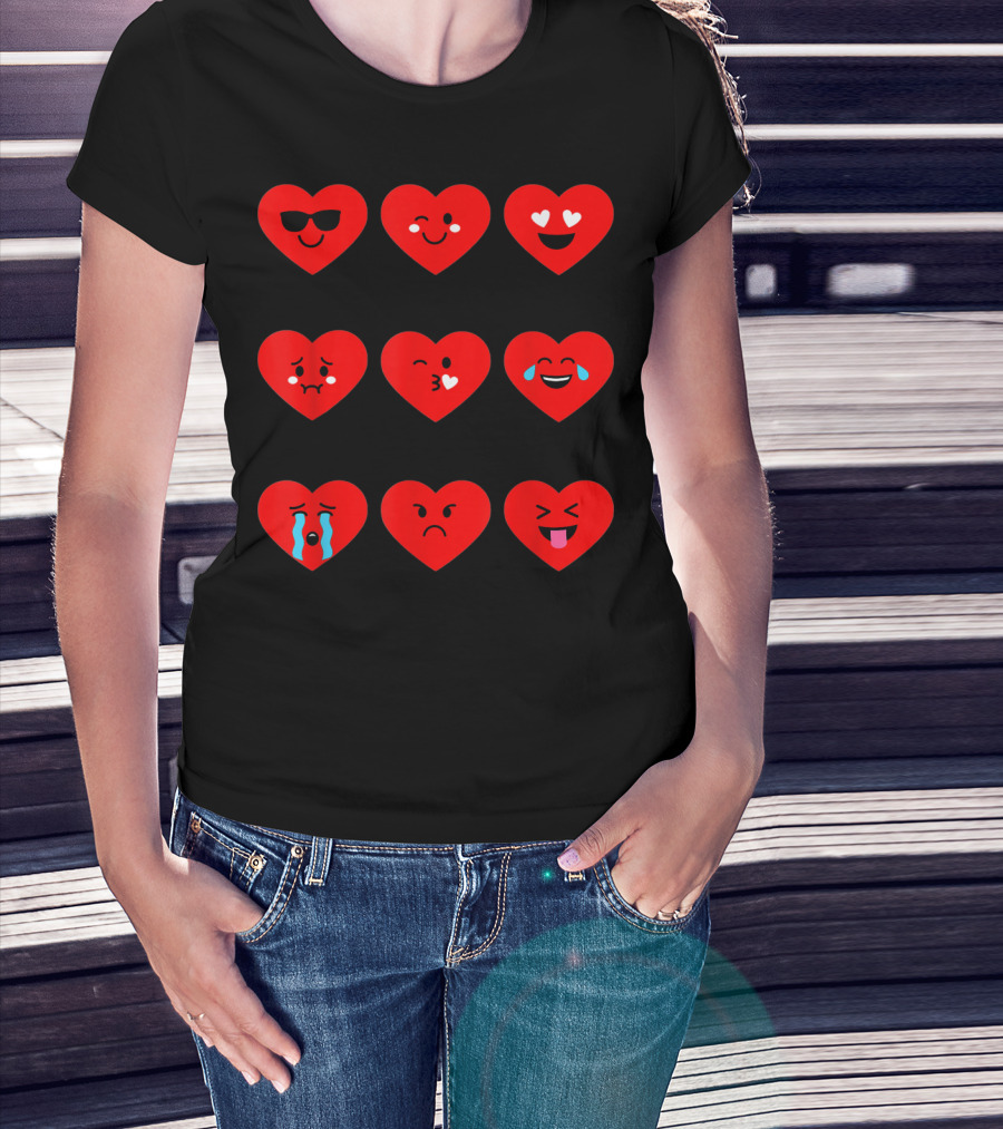 Heart Emoticon Valentines With Cute Faces And Expressions T-Shirt