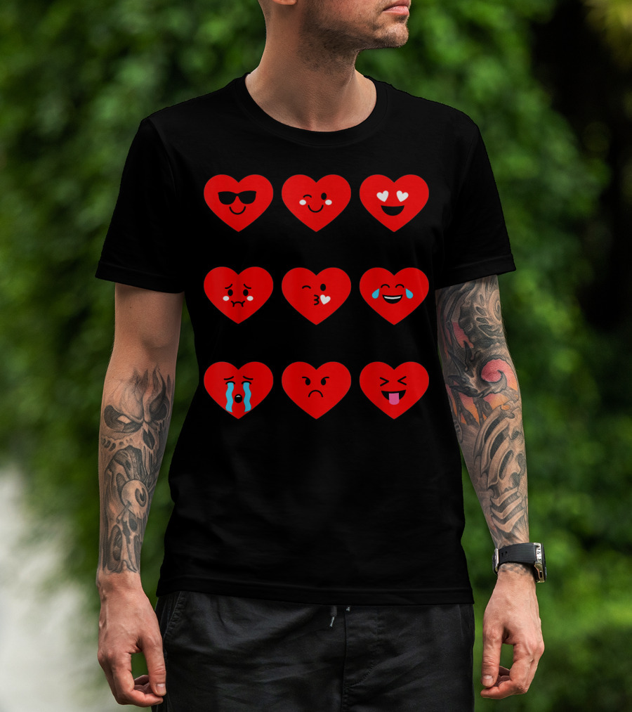 Heart Emoticon Valentines With Cute Faces And Expressions T-Shirt