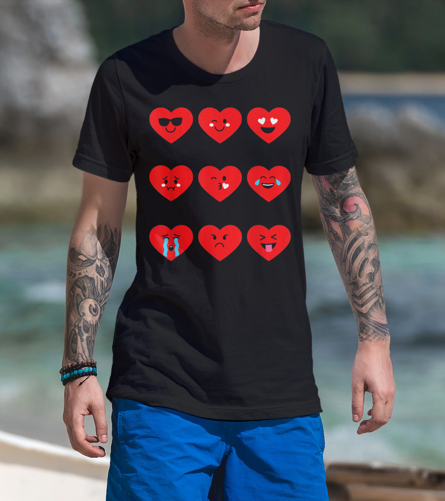 Heart Emoticon Valentines With Cute Faces And Expressions T-Shirt