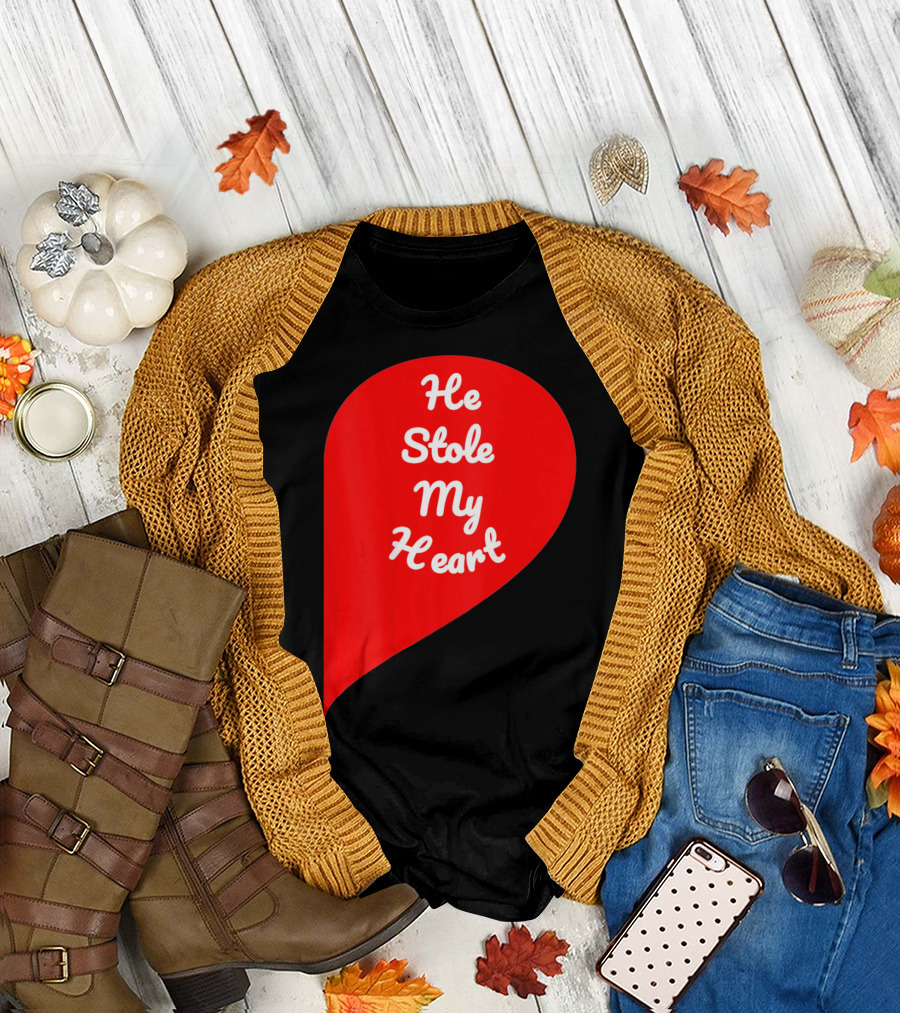 He Stole My Heart Valentine Day in Red Heart Shape T-Shirt